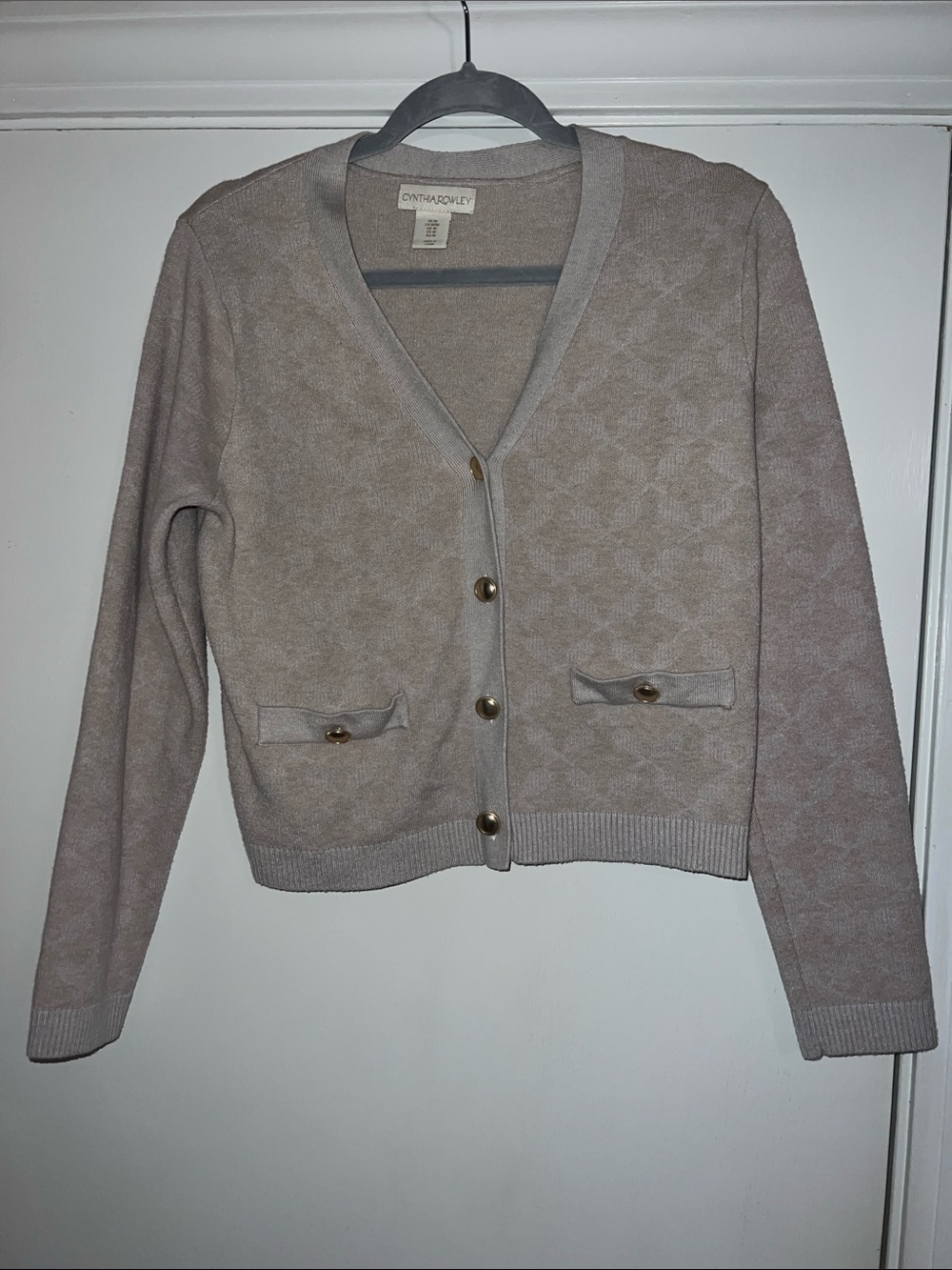 Cynthia Rowley Neutral Taupe Button-Front V-Neck Cardigan